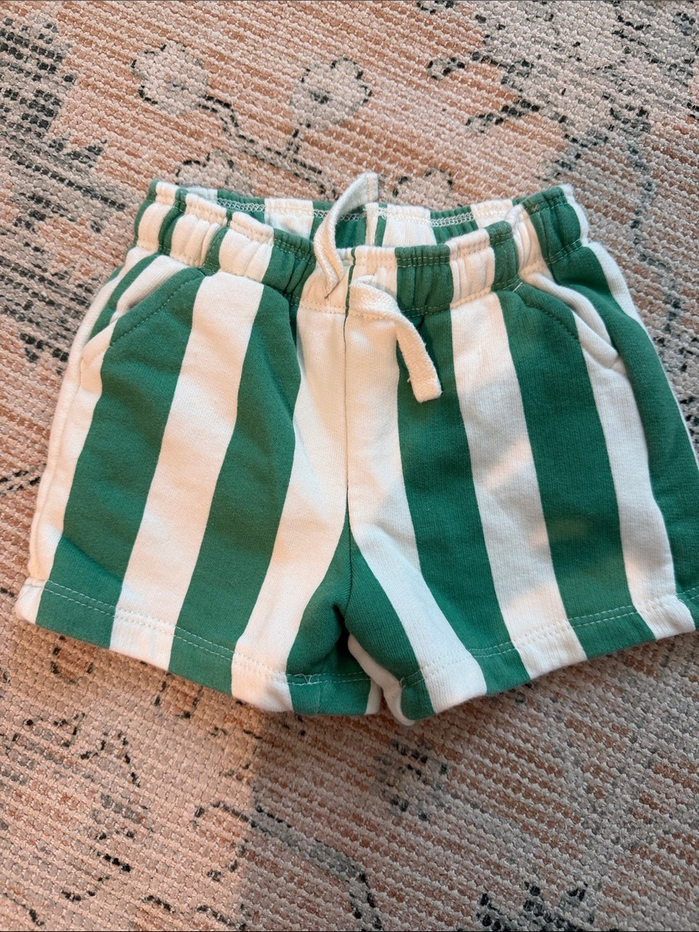 Zara Green & White Striped Pull-On Shorts